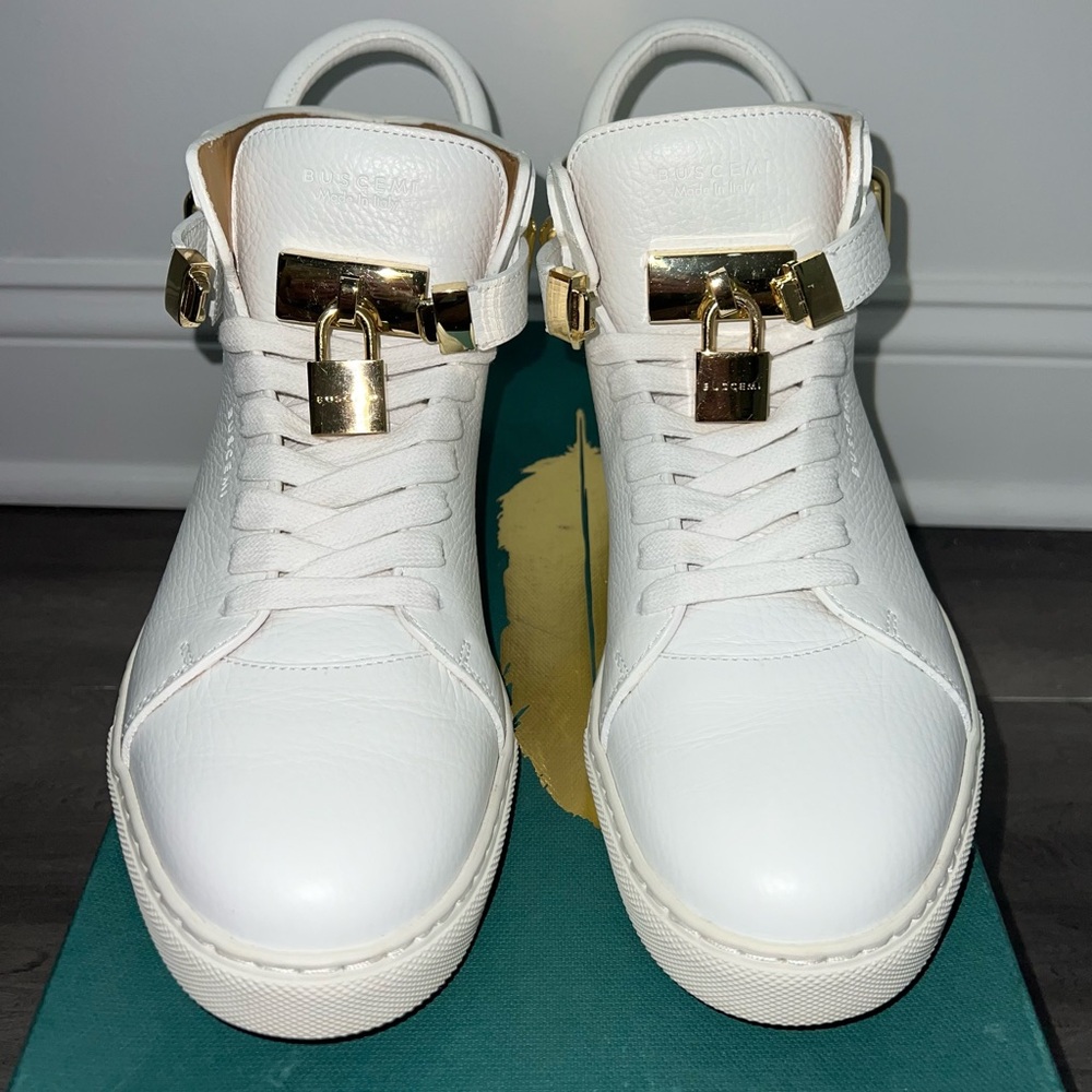 Buscemi Men White Sneakers with Gold Accents
